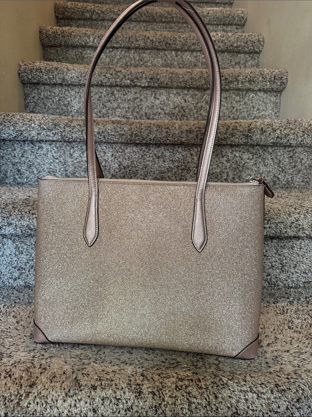 kate spade Metallic Rose Gold Glitter Tote - Picture 2 of 14
